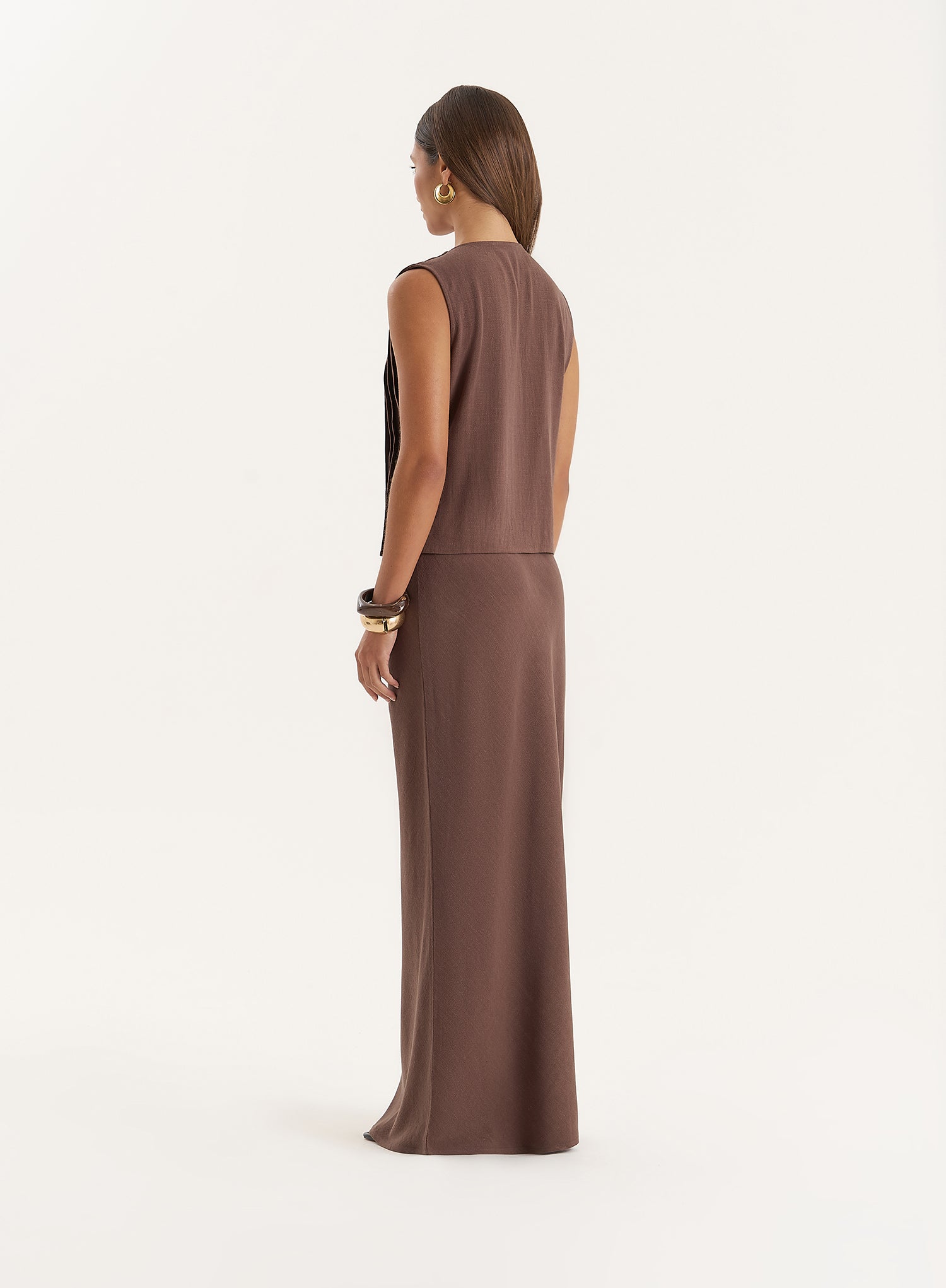 Chocolate Linen Blend Tie Front Top